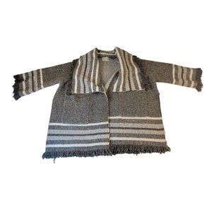 Anthropologie Saturday Sunday Fringe Kimono Boho Cardigan Grey  and White  Size